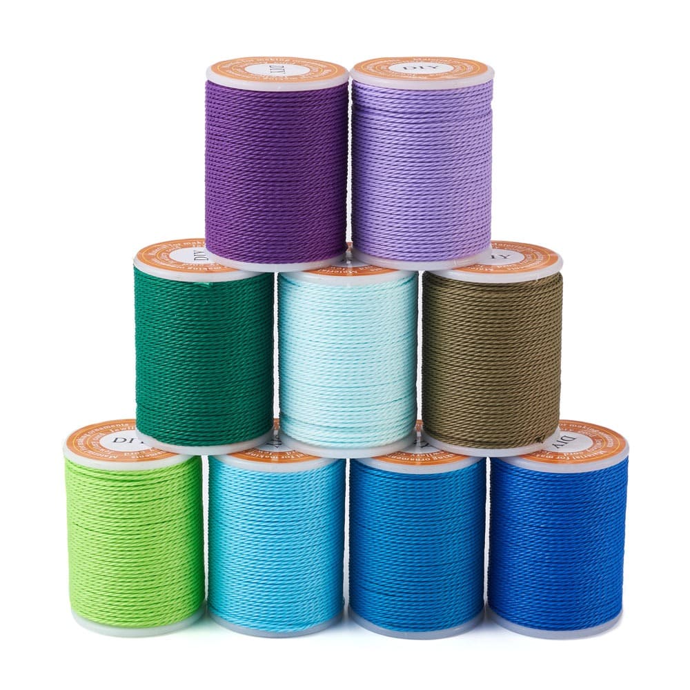 9 bobines de fil ciré Linhasita 1 mm bleu vert violet
