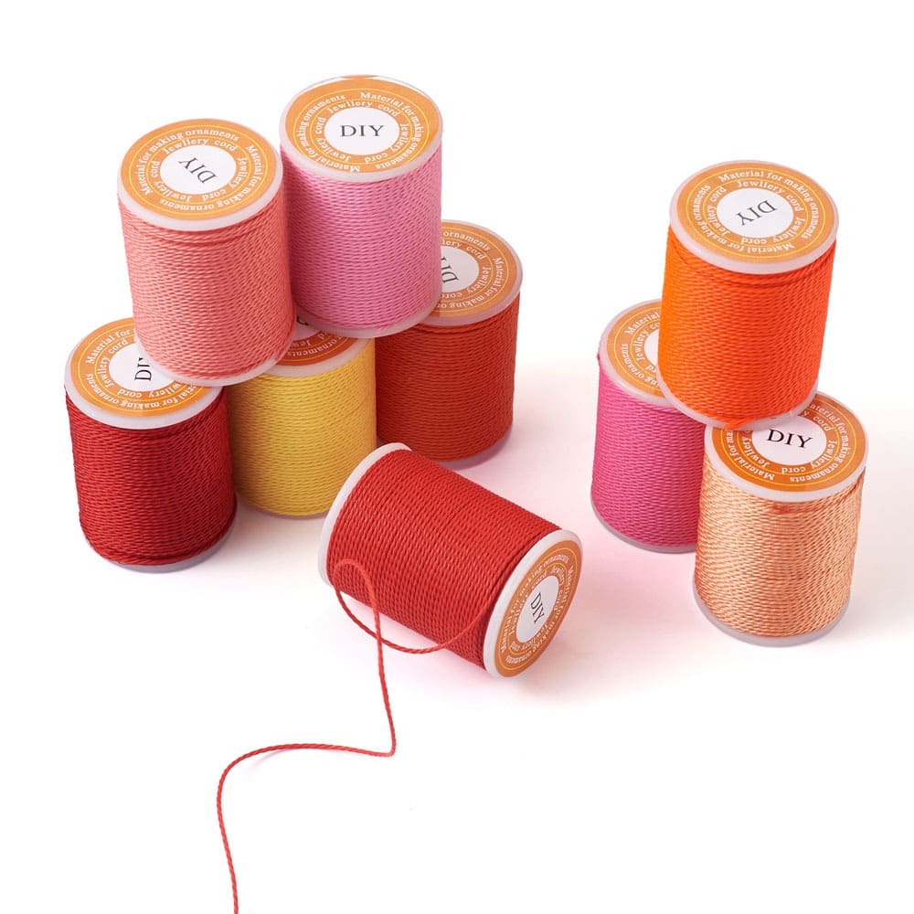 9 bobines de fil ciré Linhasita 1 mm rouge rose jaune