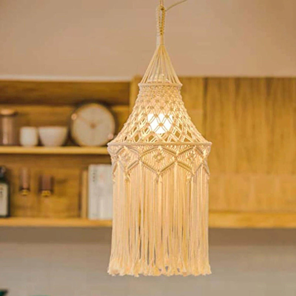 Luminaire bohème en coton macramé