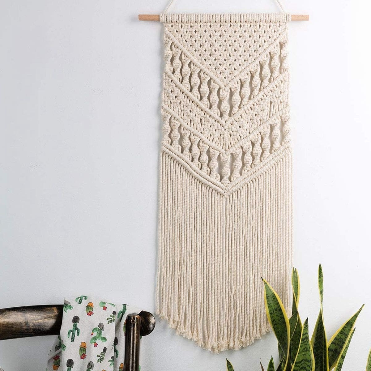 Macramé blanc bohème frange longue