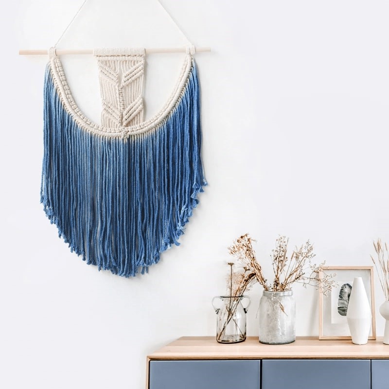 Tenture macramé bleu dégradé