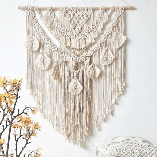 Macramé mural feuille