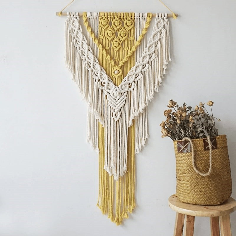 Macramé jaune moutarde et beige