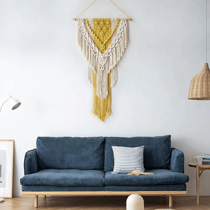 Macramé jaune moutarde et beige