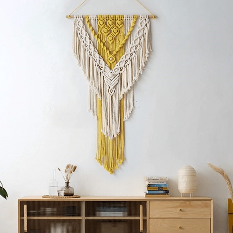 Macramé jaune moutarde et beige