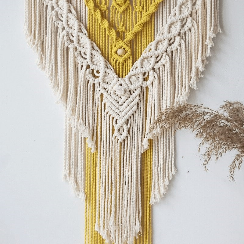 Macramé jaune moutarde et beige