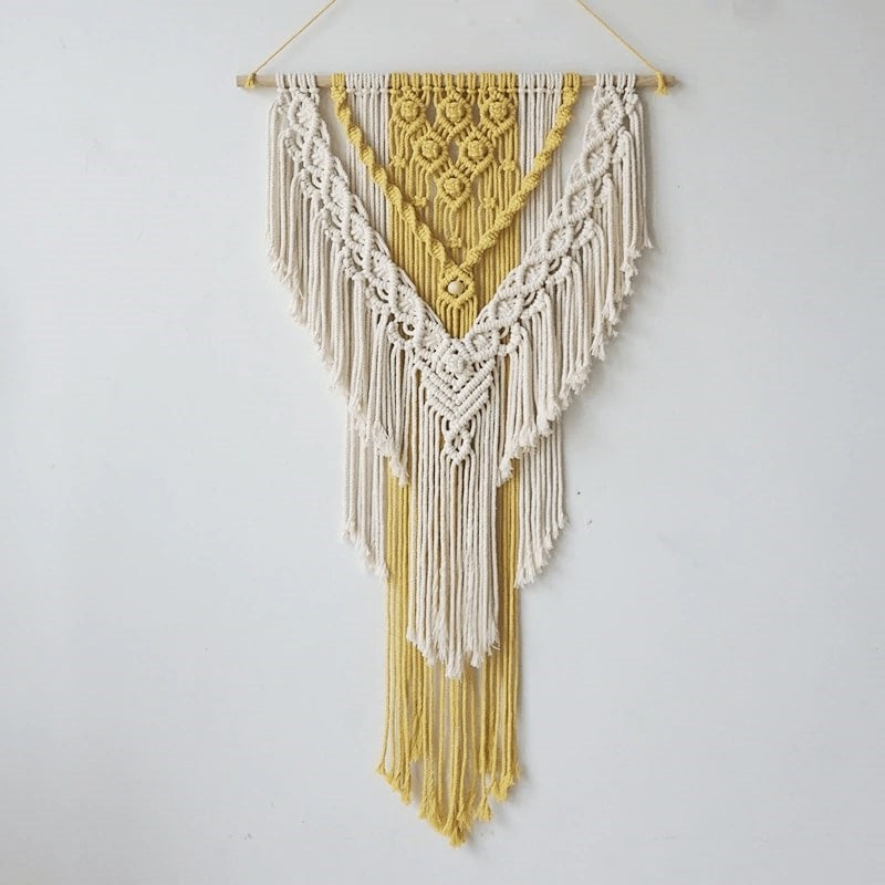 Macramé jaune moutarde et beige