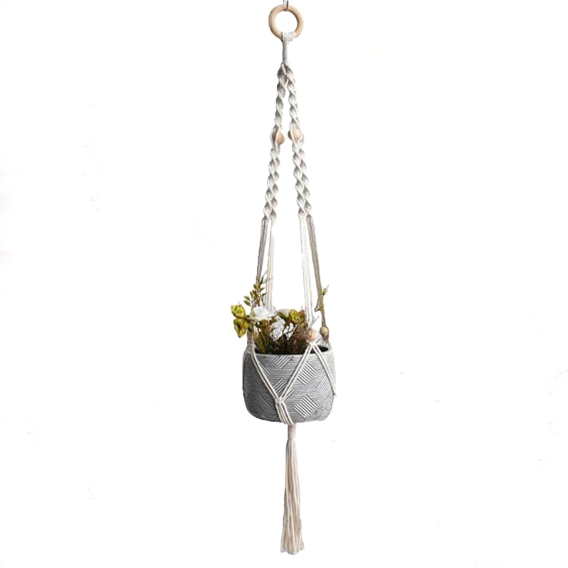Macramé suspension pour plante beige