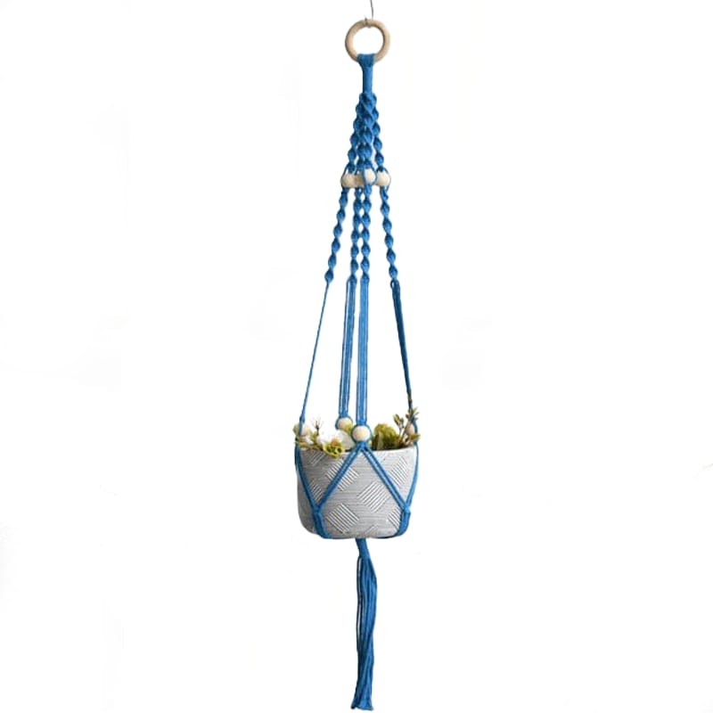 Macramé suspension pour plante bleu marine