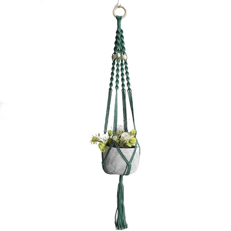 Macramé suspension pour plante vert foncé