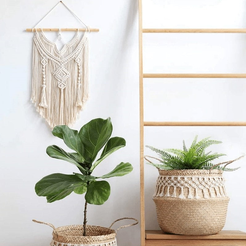 Tissage mural macramé pompon