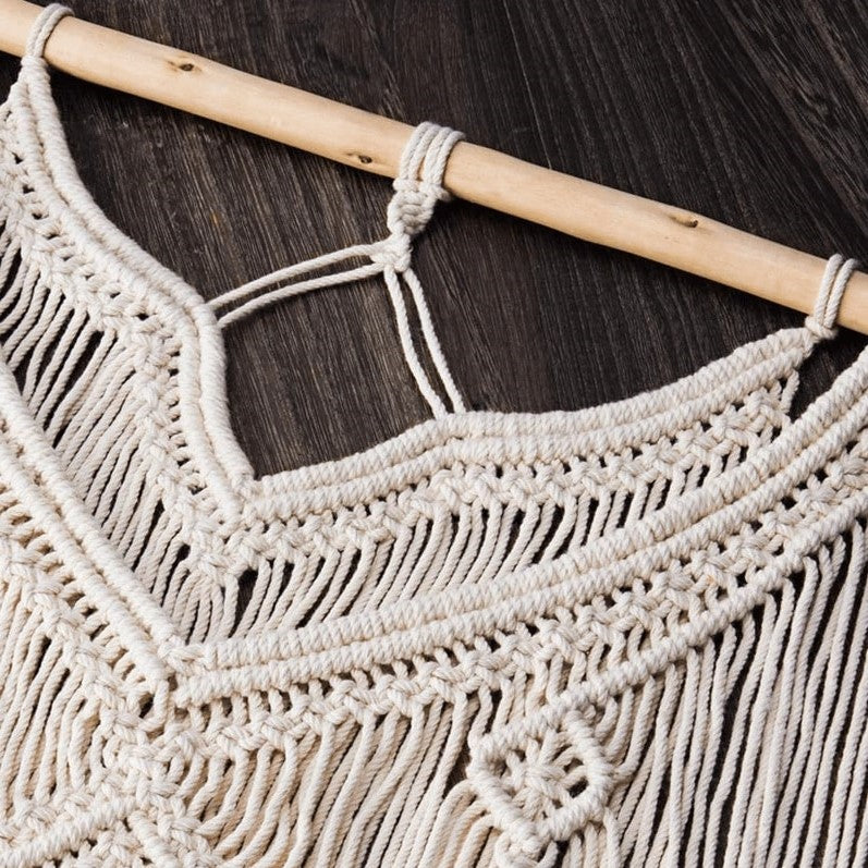 Tissage mural macramé pompon