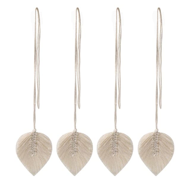 Macramé attache rideau feuille beige