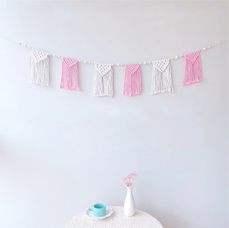 Macramé guirlande rose