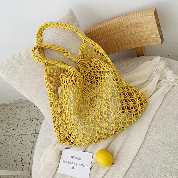 Sac macramé filet jaune