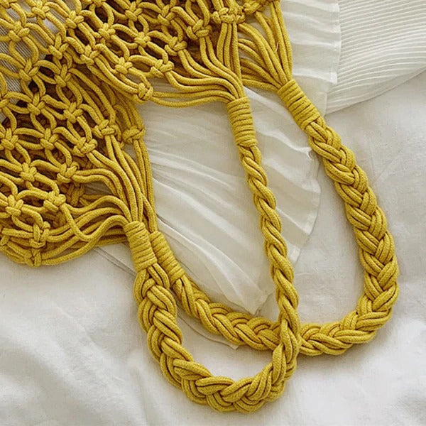 Sac macramé filet jaune