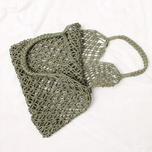 Sac macramé filet vert