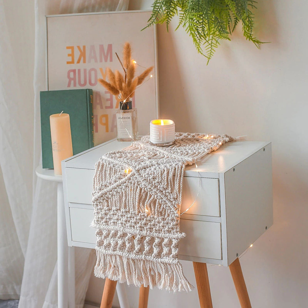 Petit chemin de table en corde macramé