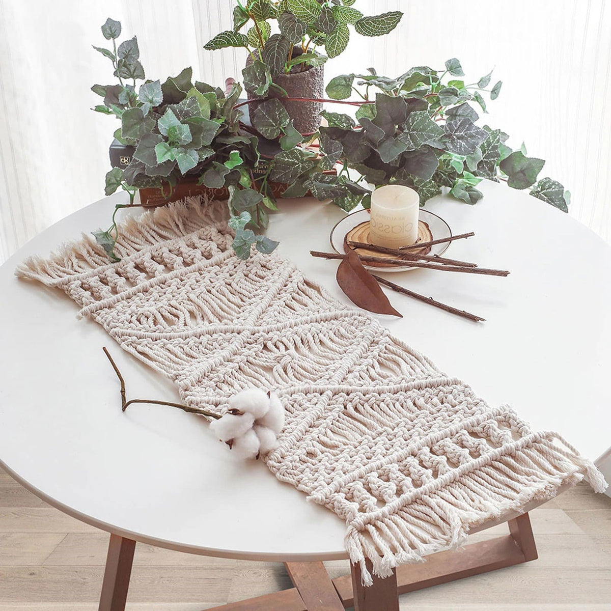 Petit chemin de table macramé en corde