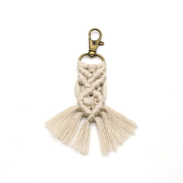 Petit porte clé macramé beige