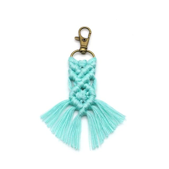 Petit porte clé macramé turquoise