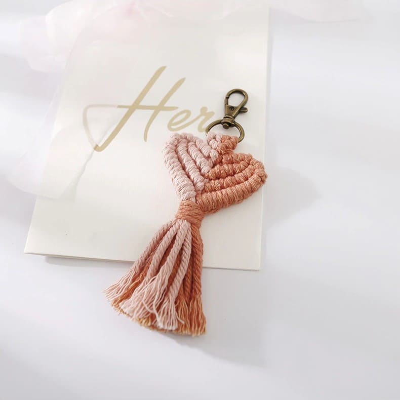 Porte clé macramé cœur orange