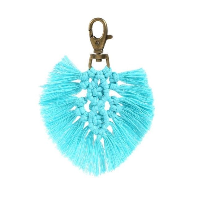 Porte clé macramé feuille bleu