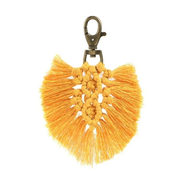 Porte clé macramé feuille jaune