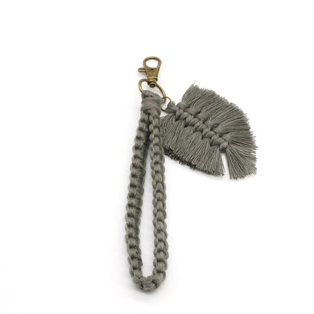 Porte clé macramé plume gris