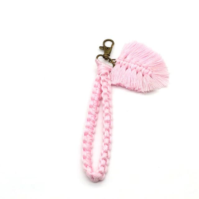 Porte clé macramé plume rose