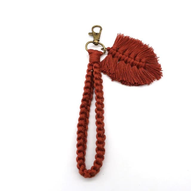 Porte clé macramé plume terracotta