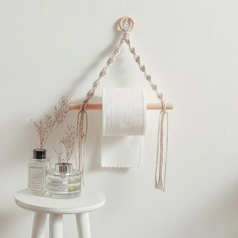 Porte-Papier Toilette En Corde Rustique - Support Mural Sans Percage Pour Salle De Bain