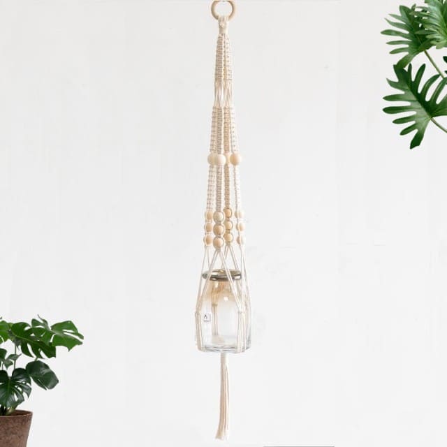Pot suspendu macramé beige