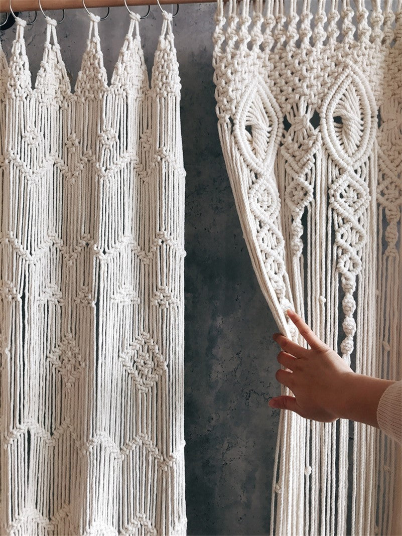 Rideau Macramé Boho 72x190 Cm - Tricoté Main En Coton - Décoration Murale Ou Rideau De Porte Pour Salon, Chambre, Mariage, Camping-car
