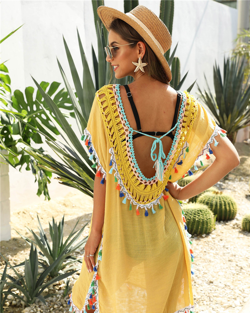 Robe jaune en macramé