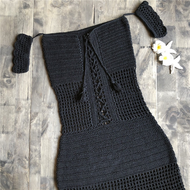 Robe macramé plage noire