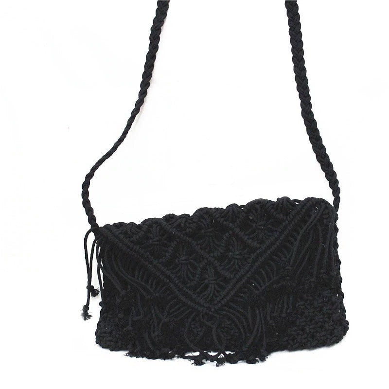 Sac bandoulière femme macramé noir