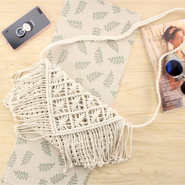 Sac tressé macramé beige