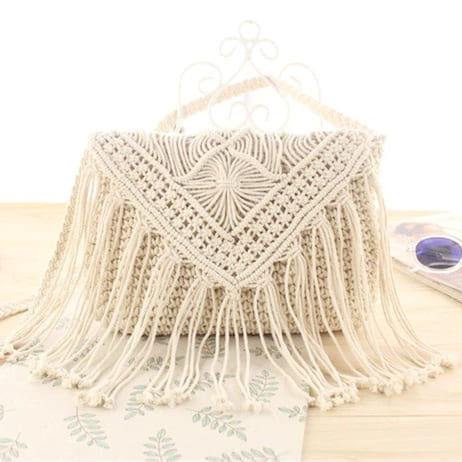 Sac bandoulière macramé beige