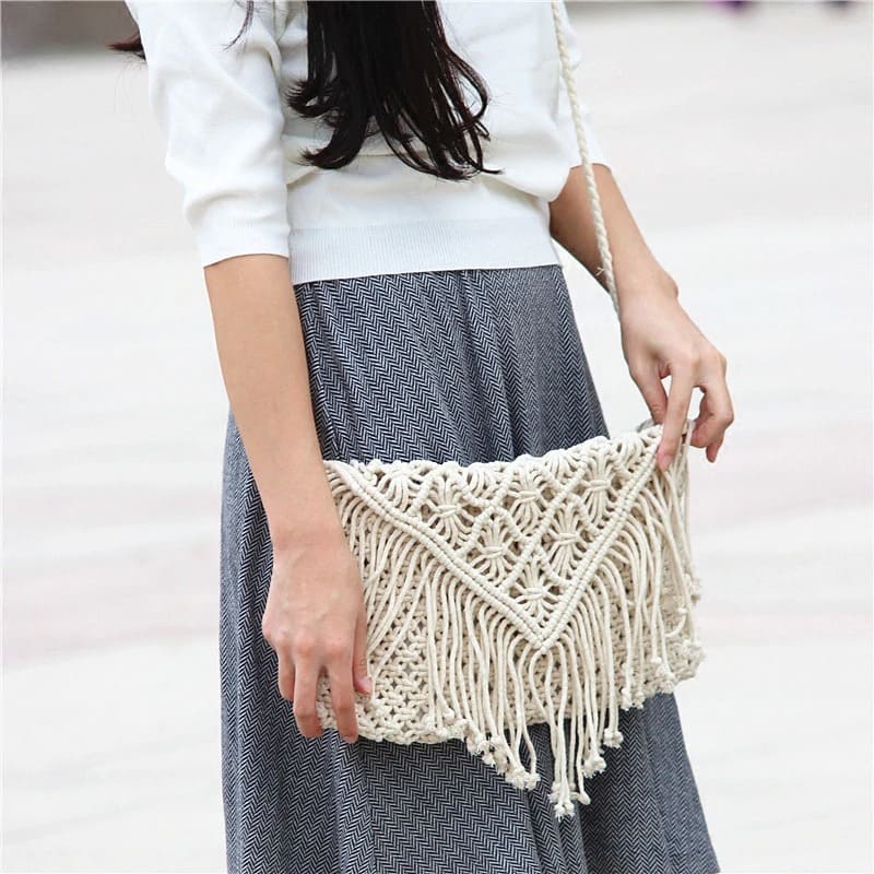 Sac macramé beige écru