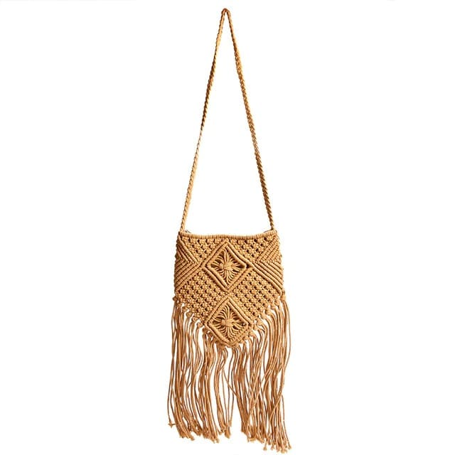 Sac macramé blanc à frange