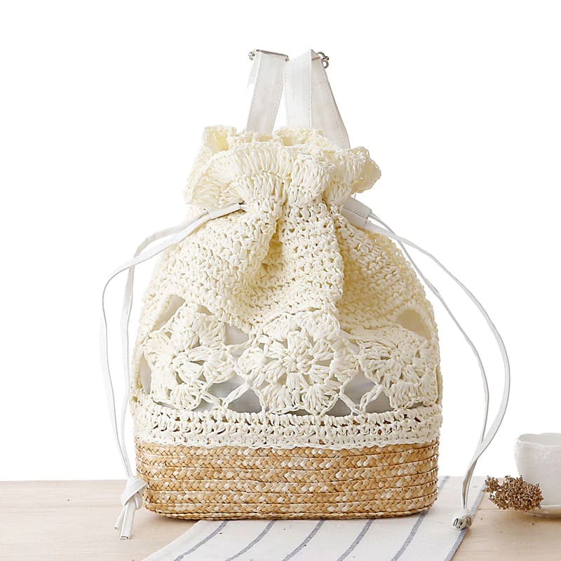 Sac seau macramé blanc