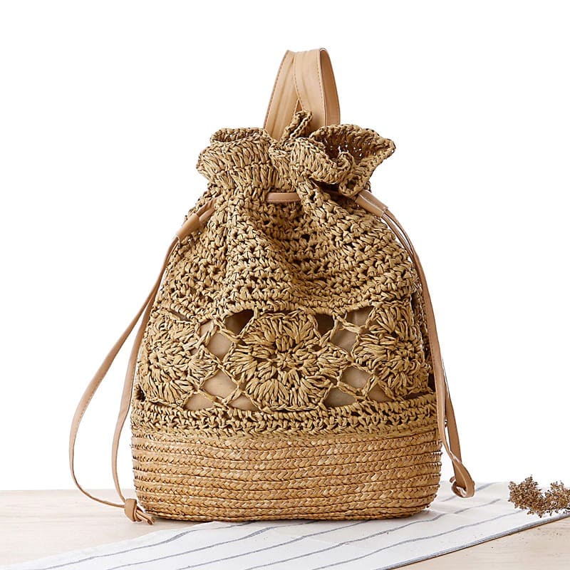 Sac seau macramé camel