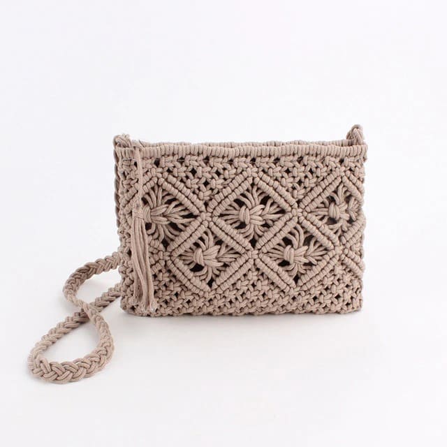 Sac à main macramé taupe