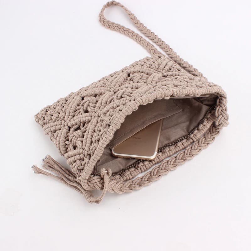 Sac à main macramé taupe