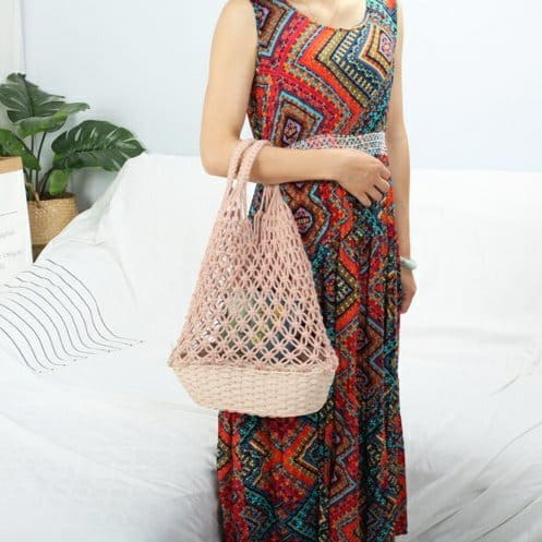 Sac de plage macramé rose