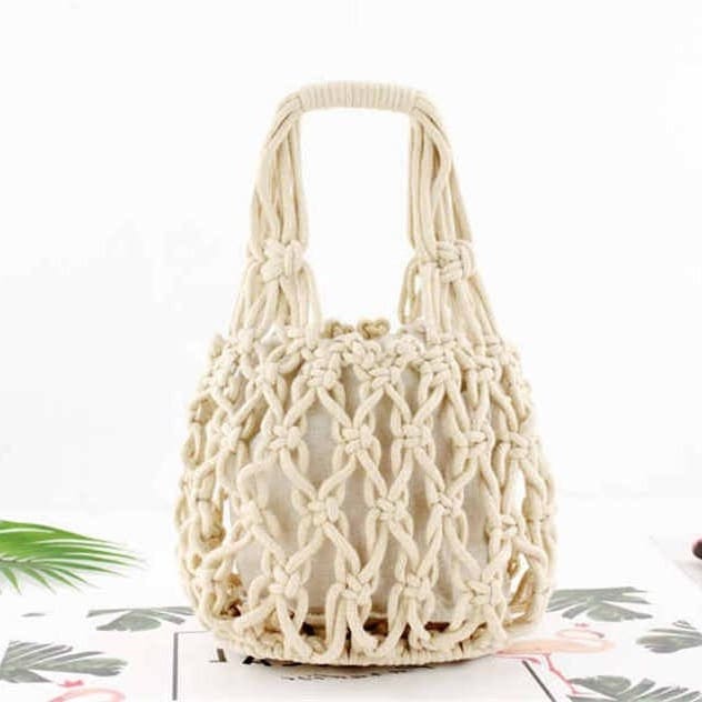 Sac en corde macramé beige
