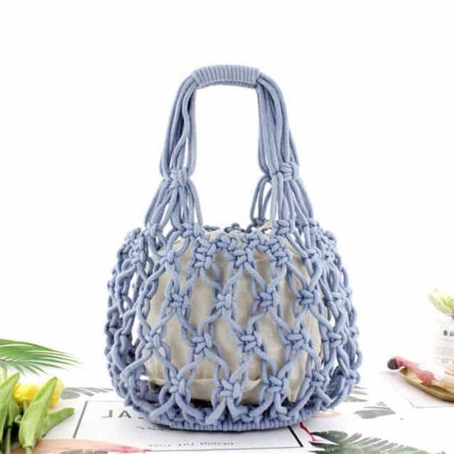 Sac en corde macramé bleu