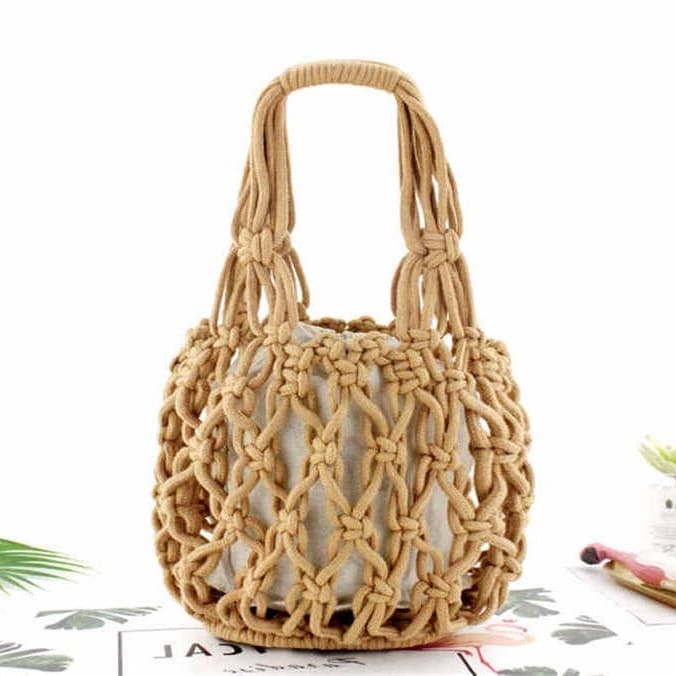 Sac en corde macramé camel