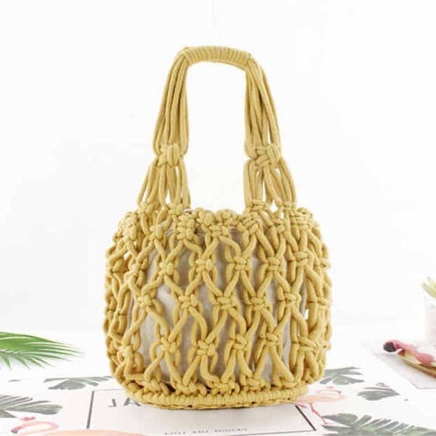 Sac en corde macramé jaune
